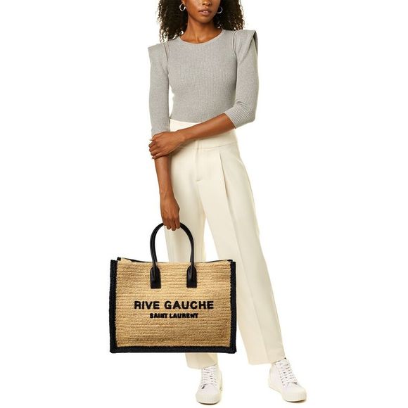 Saint Laurent Rive Gauche Raffia & Leather Tote, Brown - Picture 4 of 4